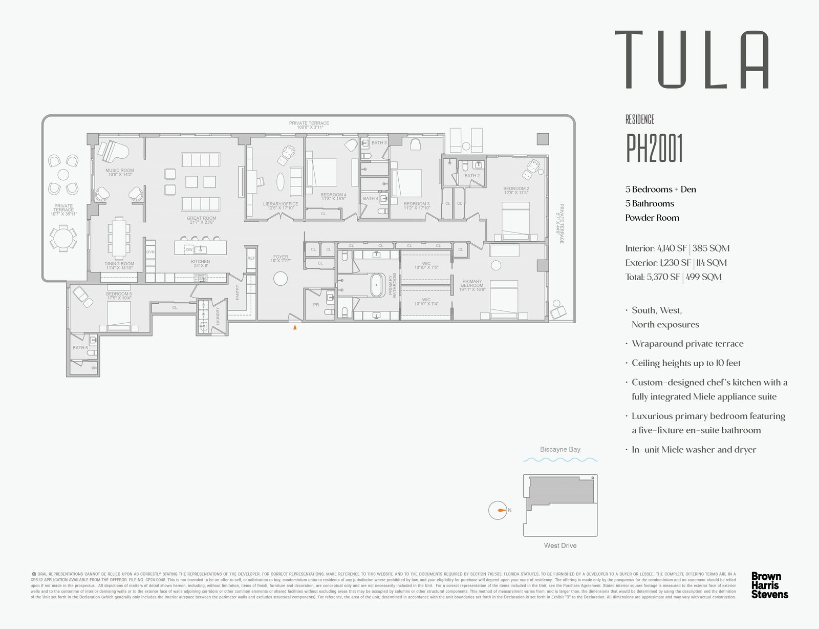 Floor plan Penthouse 2001 · West, Tula Residences, North Bay Village